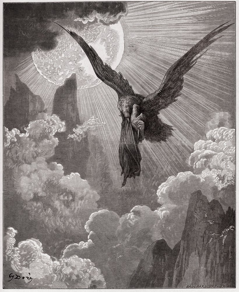 La Divina Comedia, Purgatorio, Canto 9: Dante, en un sueño, es llevado por un águila - por Dante Alighieri (1265-1321) - Ilustración de Gustave Doré (1832-1883). de Gustave Dore