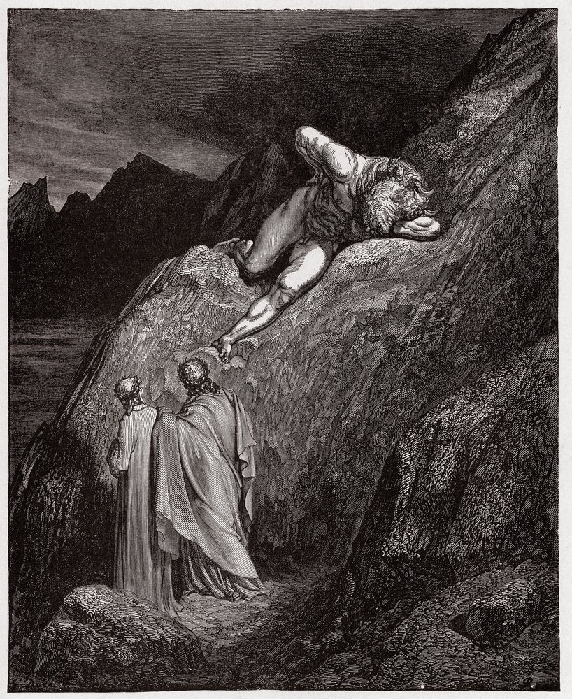 La Divina Comedia (La Divina Commedia, La Divine Comédie), Infierno, Canto 12: El Minotauro sobre el risco destrozado - de Dante Alighieri (1265-1321) - Ilustración de Gustave Doré (1832-1883) de Gustave Dore