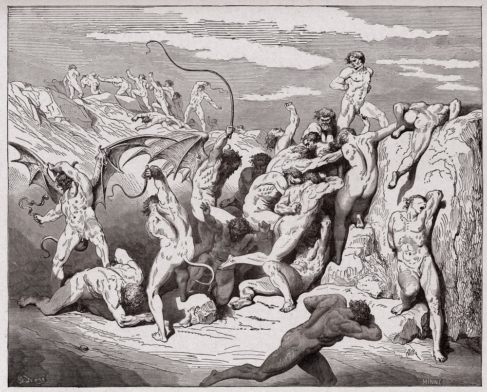 La Divina Comedia (La Divina Commedia, La Divine Comédie), Infierno, Canto 18: Diablos y seductores - de Dante Alighieri (1265-1321) - Ilustración de Gustave Doré (1832-1883) de Gustave Dore
