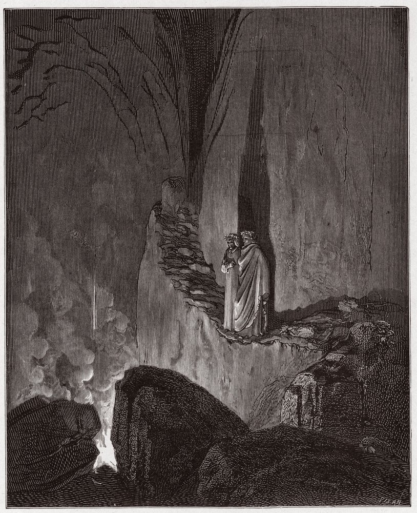 La Divina Comedia, Infierno, Canto 26: Los espíritus llameantes de Ulises y Diomedes - de Dante Alighieri (1265-1321) - Ilustración de Gustave Doré (1832-1883) de Gustave Dore