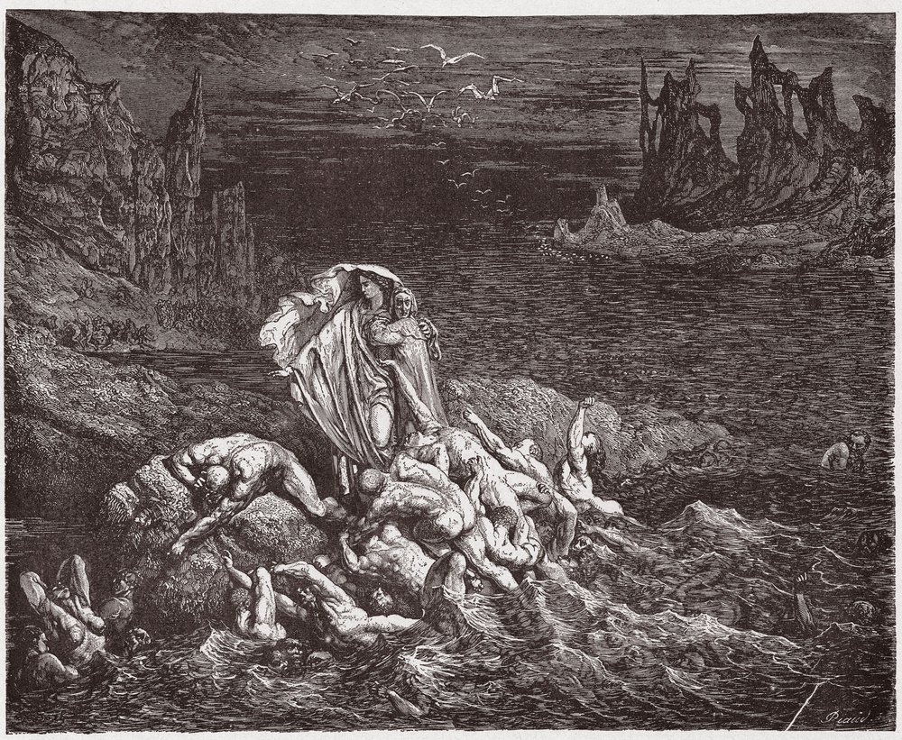 La Divina Comedia, Infierno, Canto 7: Virgilio muestra a Dante las almas de los iracundos en la Estigia - de Dante Alighieri (1265-1321) - Ilustración de Gustave Doré (1832-1883) de Gustave Dore