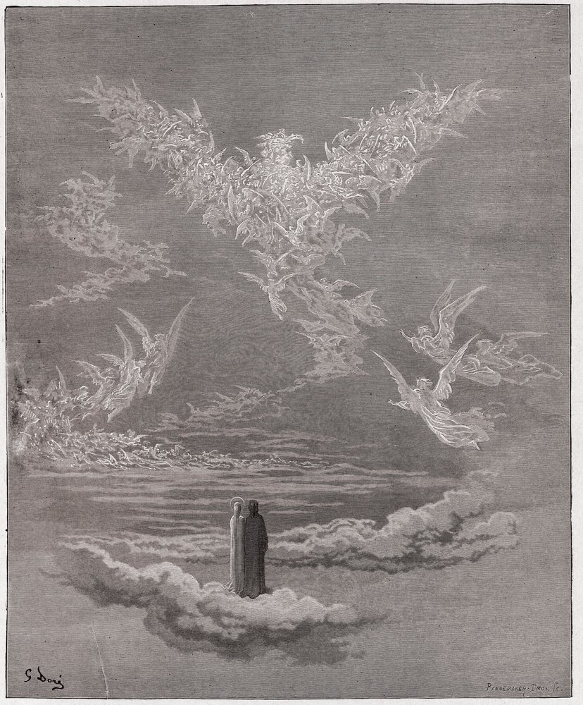 La Divina Comedia (La Divina Commedia, La Divine Comédie), Paraíso, Canto 19: Las almas benditas forman un águila en el cielo - de Dante Alighieri (1265-1321) - Ilustración de Gustave Doré (1832-1883) de Gustave Dore