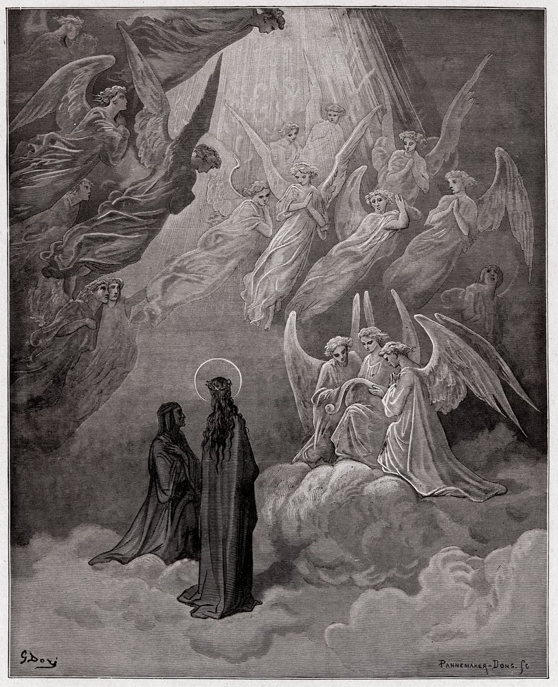 La Divina Comedia (La Divina Commedia, La Divine Comédie), Paraíso, canto 20: las almas luminosas cantan - de Dante Alighieri (1265-1321) - Ilustración de Gustave Doré (1832-1883) de Gustave Dore