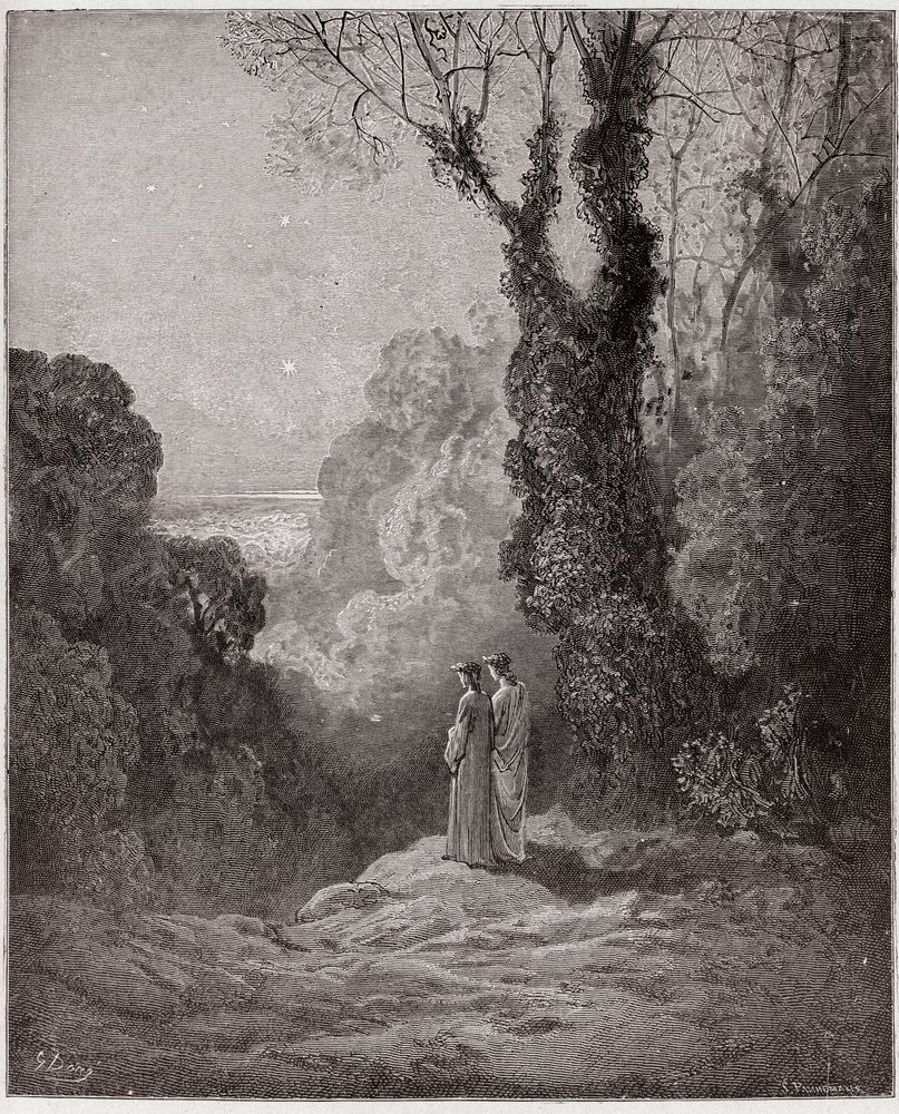 La Divina Comedia, Purgatorio, Canto 1: Los poetas contemplan la belleza de Venus en el cielo de la mañana - por Dante Alighieri (1265-1321) - Ilustración de Gustave Doré (1832-1883) de Gustave Dore