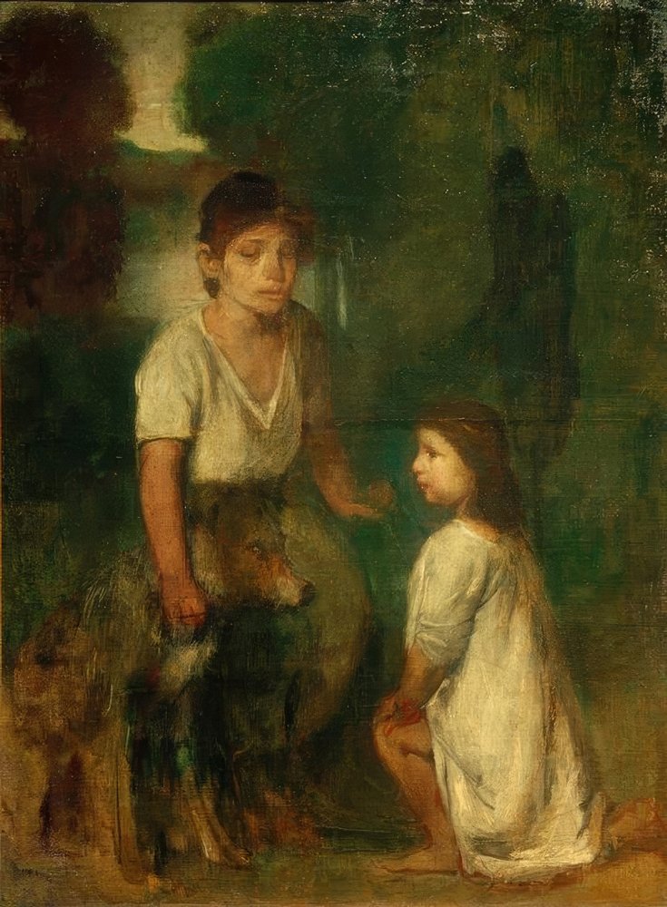 Dos niños con perro de Hans von Marées