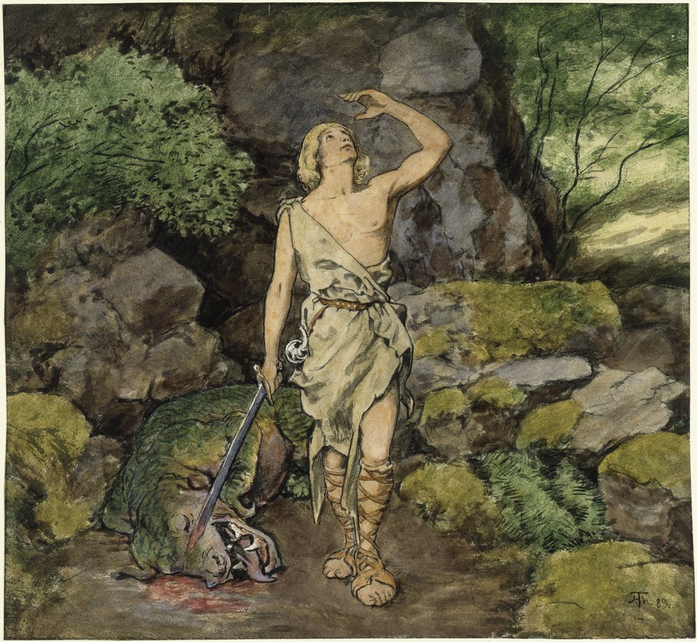 Sigfrido con el dragón muerto de Hans Thoma