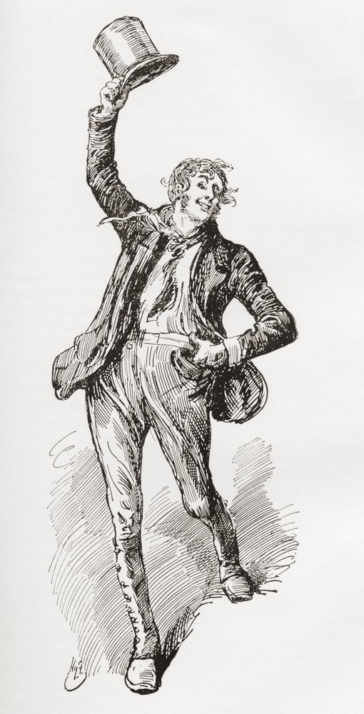 Mark Tapley. Ilustración de Harry Furniss para la novela de Charles Dickens Martin Chuzzlewit, de The Testimonial Edition, publicada en 1910. de Harry Furniss