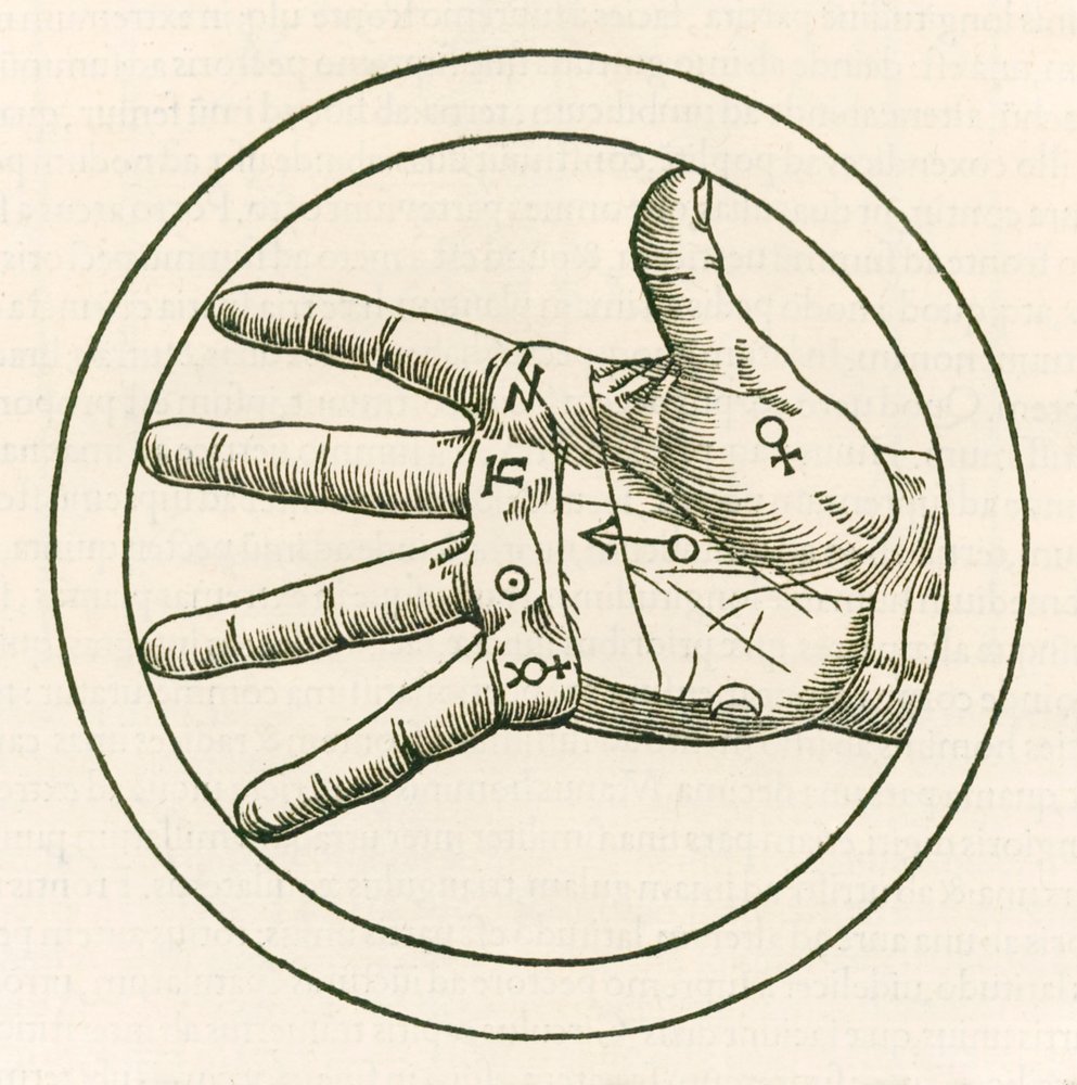 La mano de la quiromancia grabado de Heinrich Cornelius Agrippa von Nettesheim (1486-1535) De occulta philosophia libri tres publicado en 1533 de Heinrich Cornelius Agrippa von Nettesheim