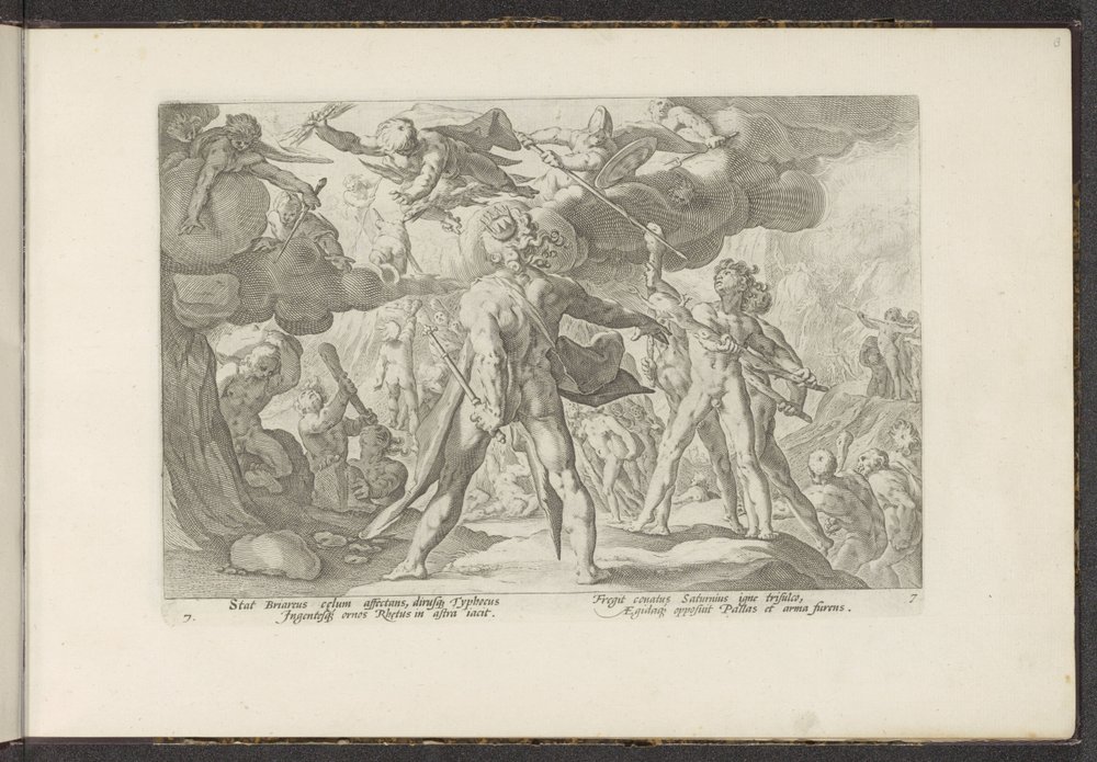 Ataque de los Gigantes en el Mundo de los Dioses Metamorfosis de Ovidio (título de la serie) Recreaciones de P. Ovidius Naso (título de la serie) de Hendrick Goltzius (workshop of)