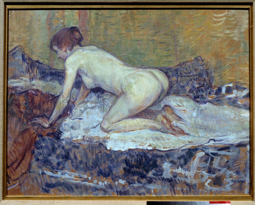Rojo, Desnudo Agachado de Henri de Toulouse-Lautrec
