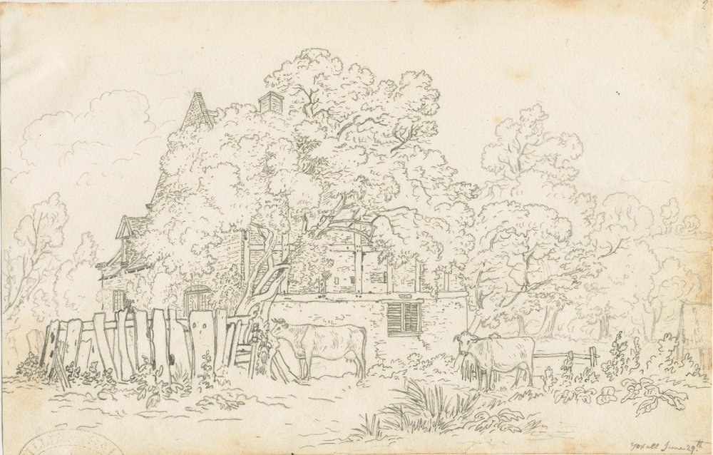 Yoxall - Casa de campo antigua: dibujo a lápiz, nd [c.1815] de Henry Curzon Allport