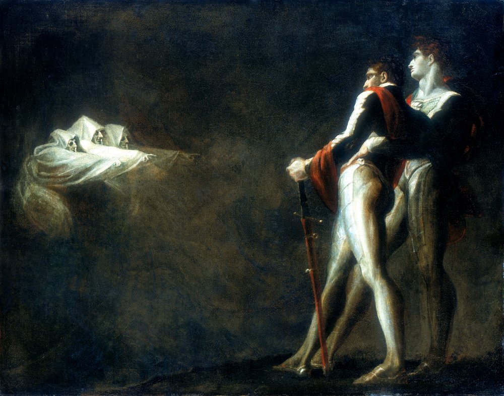 Las tres brujas apareciéndose a Macbeth y Banquo, finales del siglo XVIII de Johann Heinrich Füssli