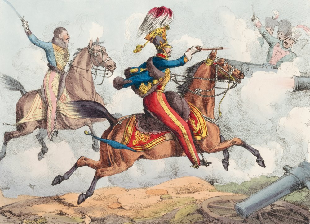 Una carga de caballería en una batalla del siglo XIX. de Henry Thomas (after) Alken