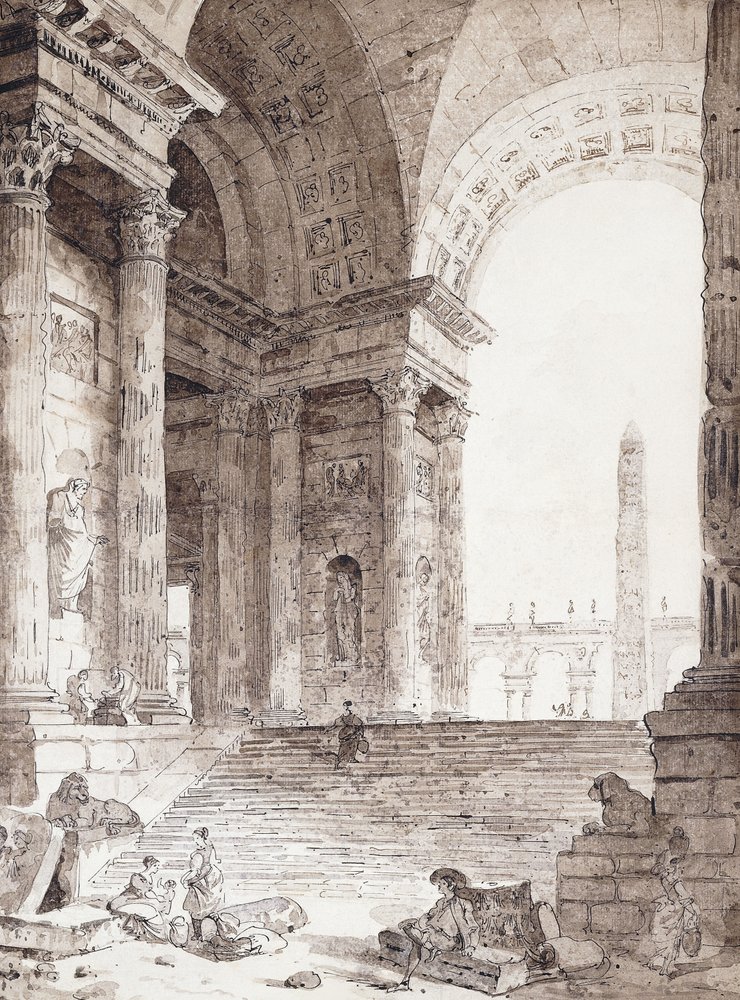 Un arco romano clásico, con figuras en primer plano, 1759 de Hubert Robert