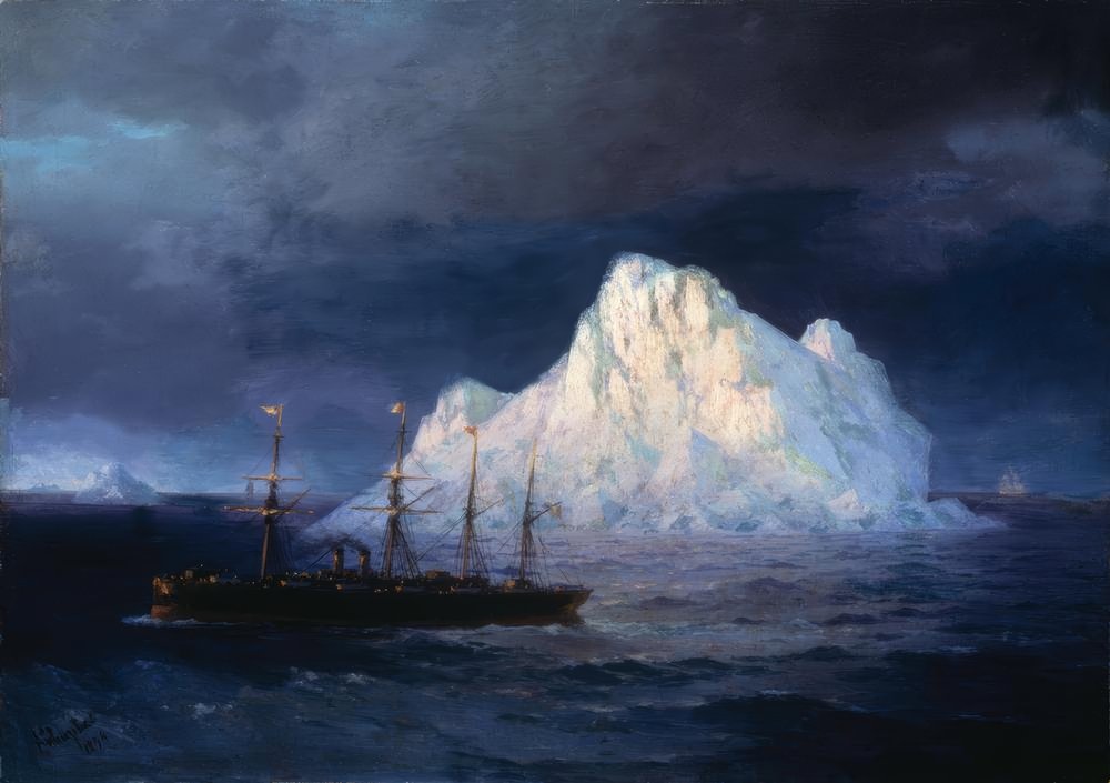 I. K. Aivazovski, barco de vapor junto a un iceberg, pintura, 1894 de Ivan Konstantinovich Aivazovsky