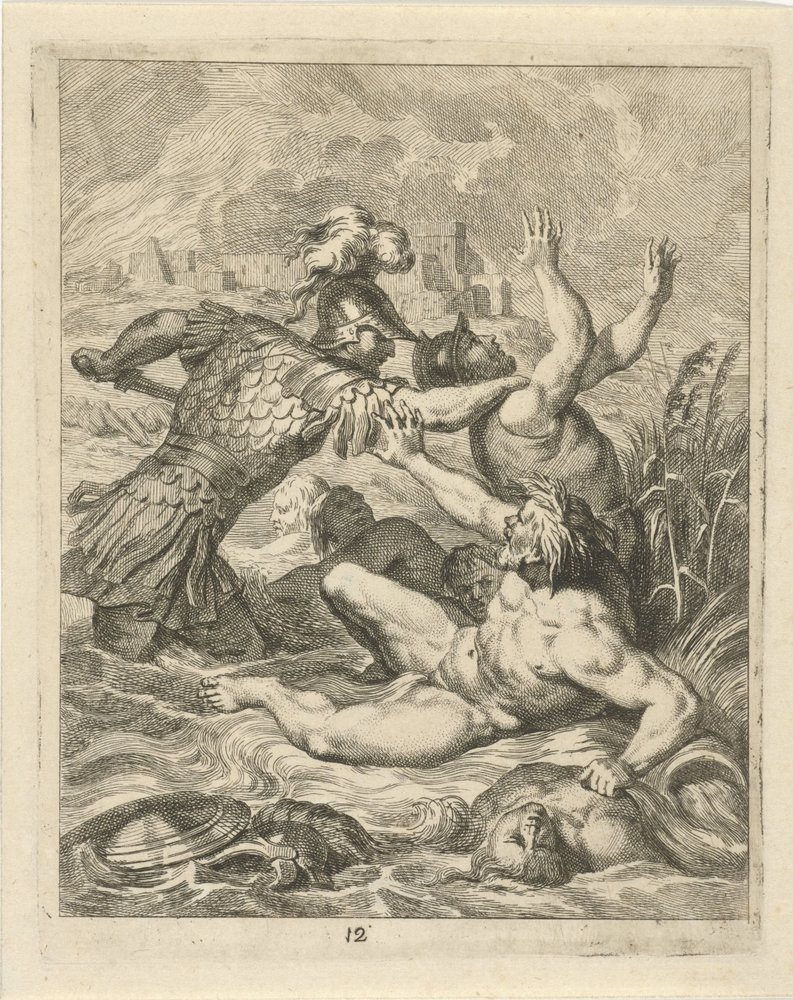 Aquiles lucha contra el dios del río Scamander Escenas de la vida de Aquiles (título de la serie) Vitam et mortem achilli (título de la serie) de J. Alexander Janssens