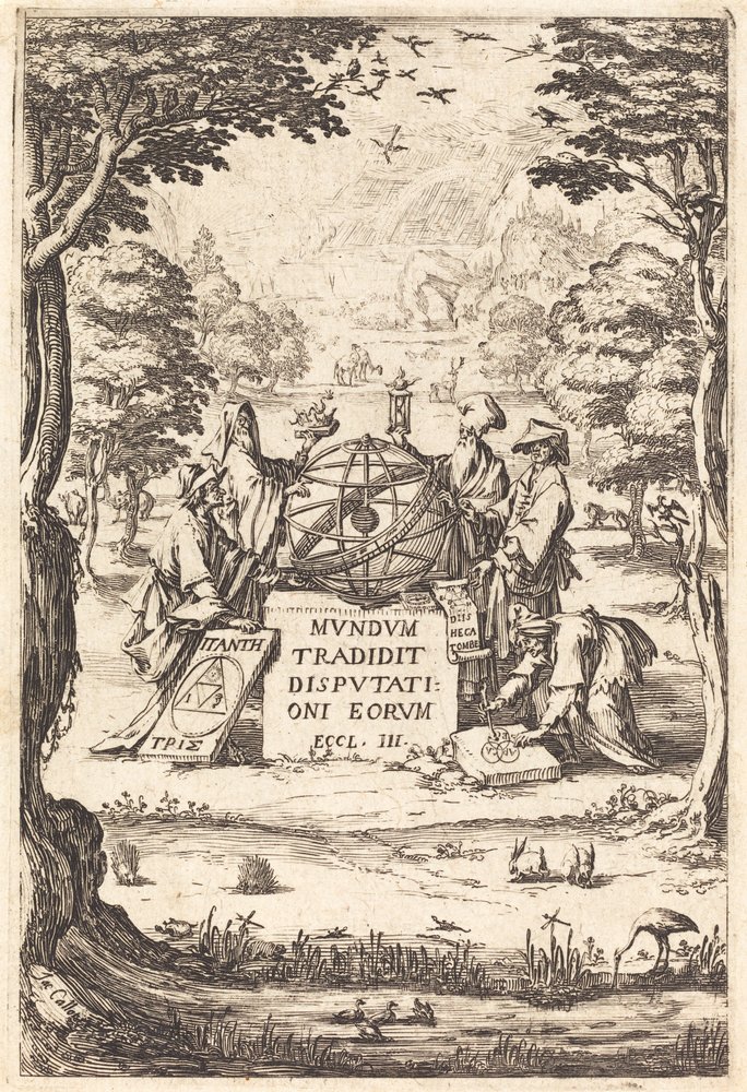 Frontispicio para la Sagrada Cosmología (Título con astrólogos) de Jacques Callot