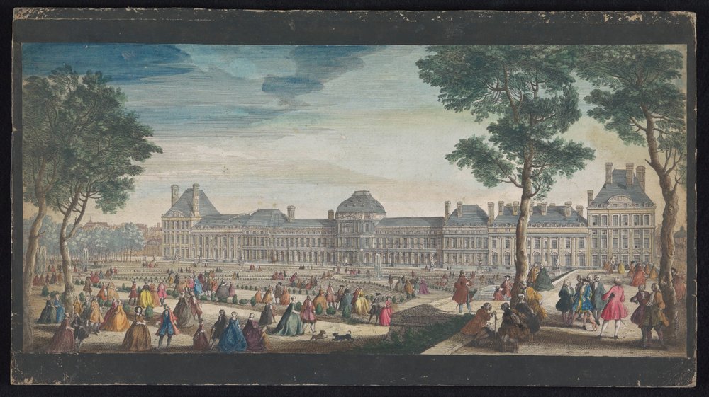 Vista del Palacio de las Tullerías en París visto desde el Jardín de las Tullerías
Les promenades du Palais Thuilleries (título en el objeto) de Jacques Rigaud