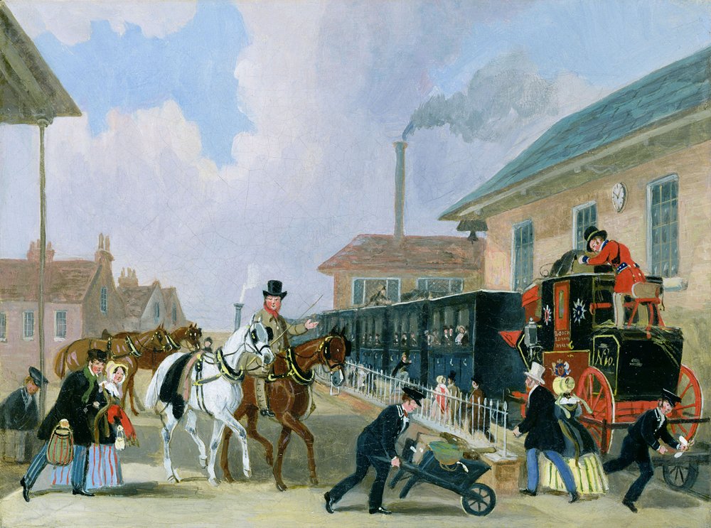 El correo real de Louth-Londres viajando en tren desde Peterborough East en diciembre de 1845 (post-conservación) de James Pollard