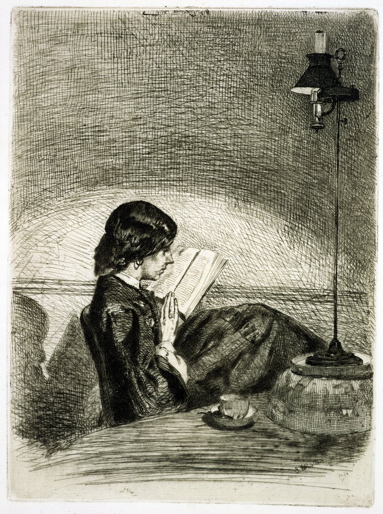 Leyendo a la luz de la lámpara, 1858 de James Abbott McNeill Whistler
