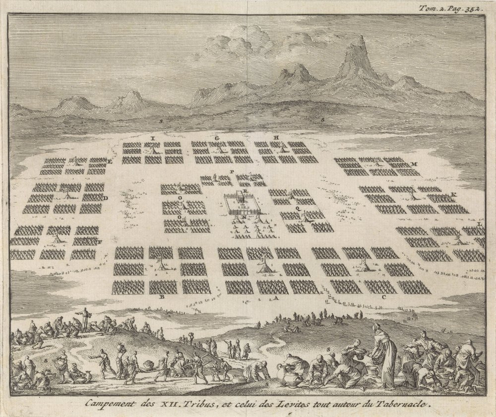 Campamento de las doce tribus de Israel dispuesto alrededor del Tabernáculo (título en el objeto) de Jan Luyken