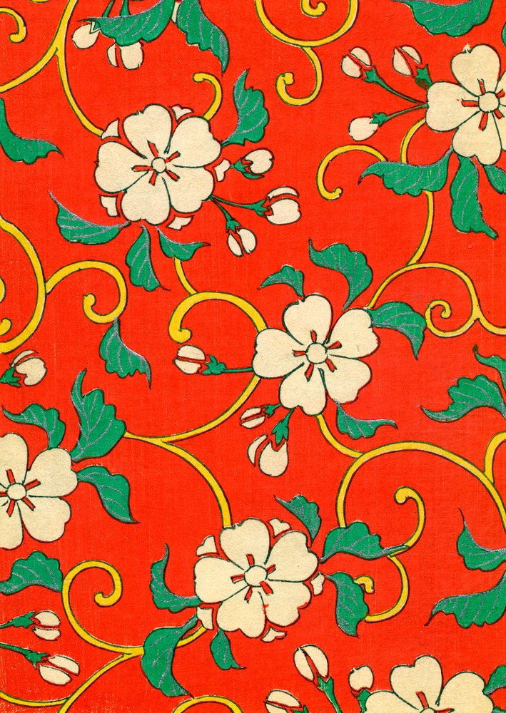 Impresión en madera de flores de manzano de Japanese School