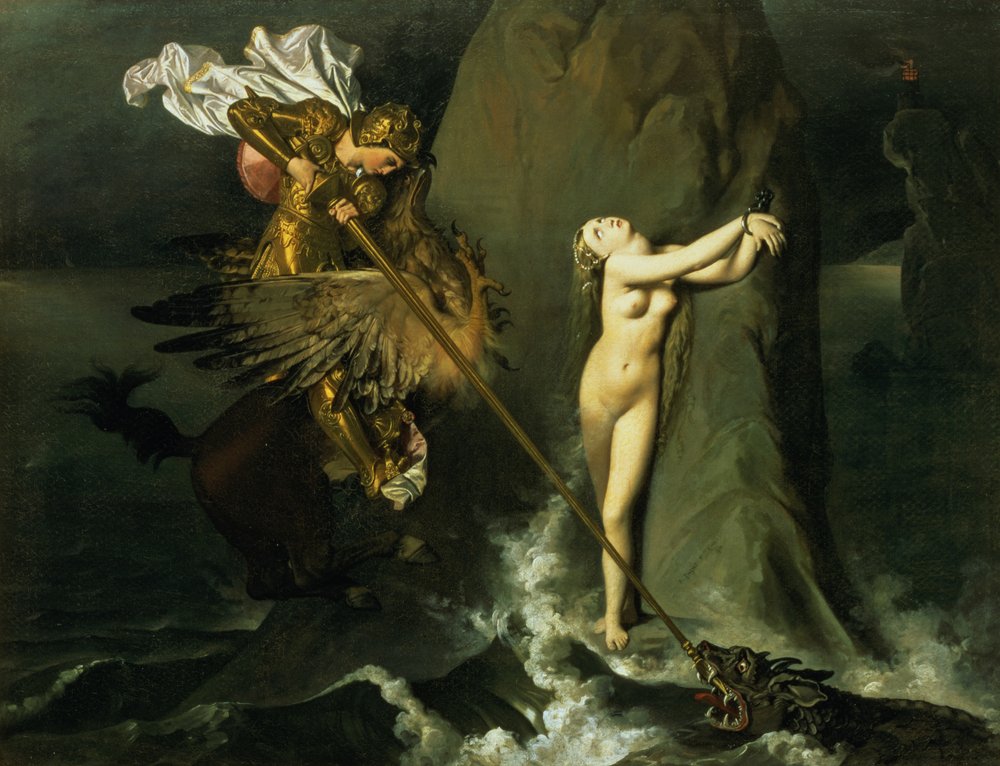 Ruggiero rescatando a Angélica, 1819 de Jean Auguste Dominique Ingres
