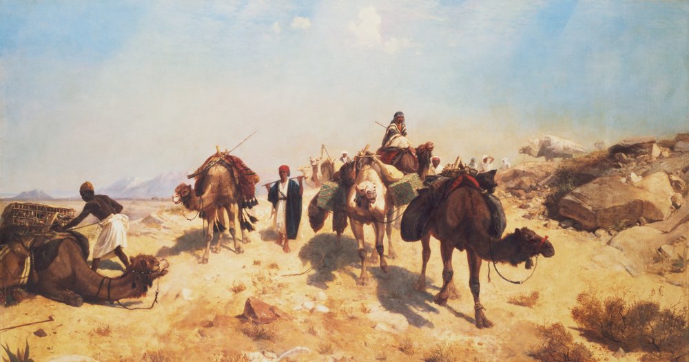 Éxodo Moisés cruzando el desierto con los israelitas escapando de los egipcios | Foto Premium