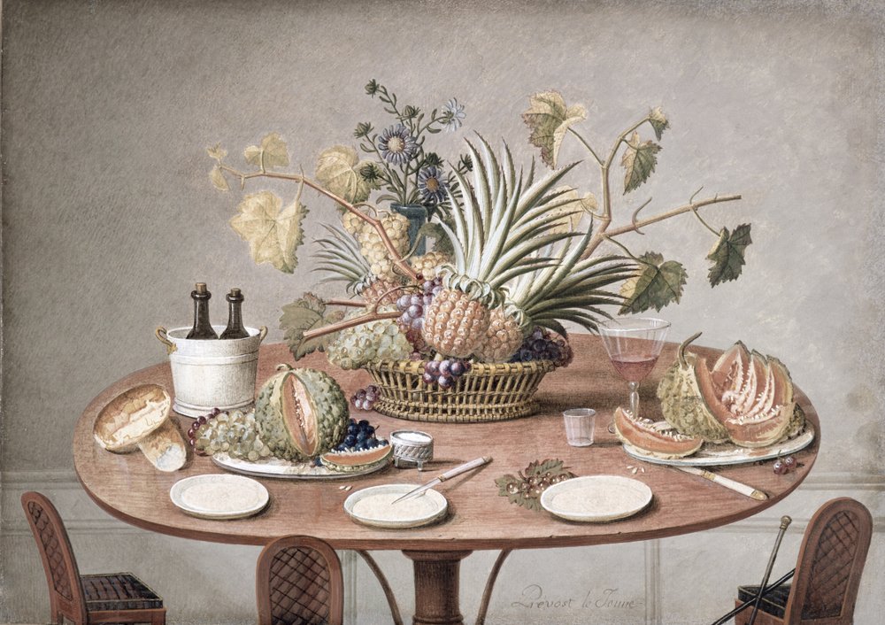 PD.874-1973 Naturaleza muerta de una mesa con flores y frutas, c.1810 de Jean-Louis Prevost
