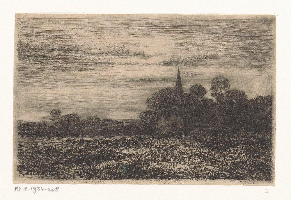 paisaje con torre de la iglesia de Jean Alexis Achard