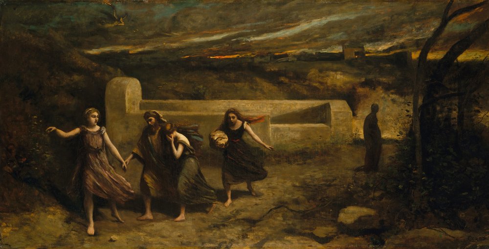 La quema de Sodoma anteriormente La destrucción de Sodoma, 1843 y 1857 de Jean-Baptiste-Camille Corot