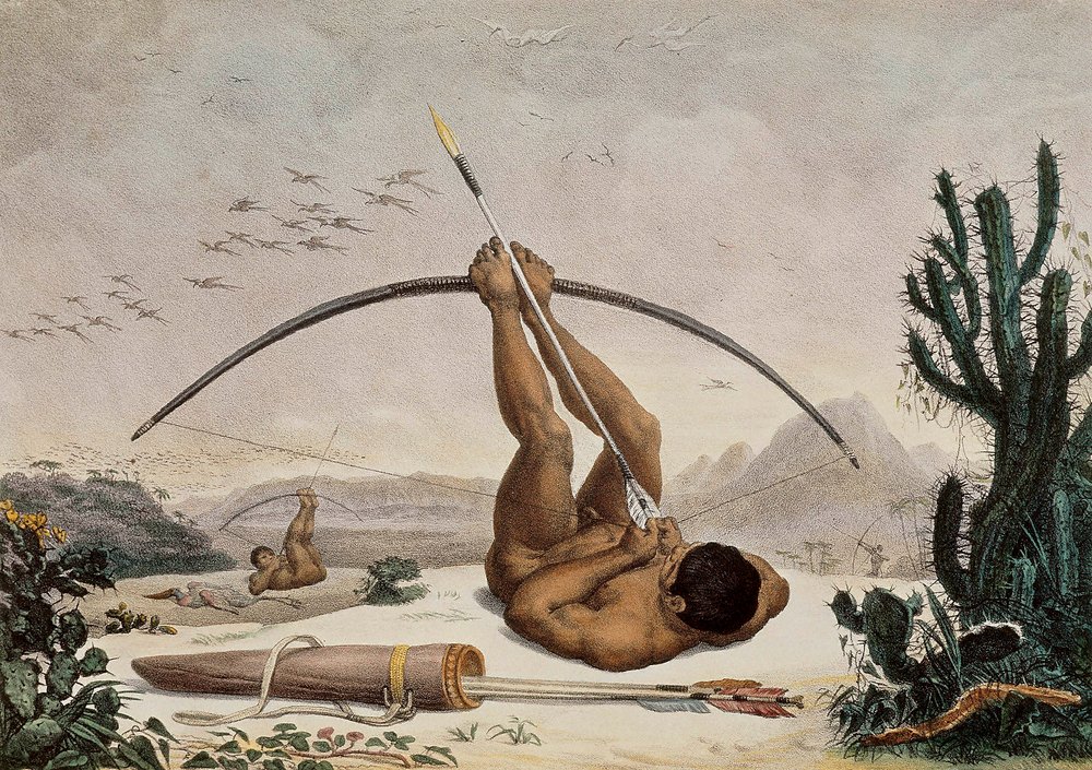 Arqueros nativos, Ilustración de los Viajes al Interior de Brasil, 1834 de Jean Baptiste Debret