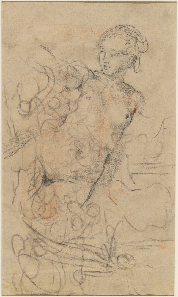 Desnudo reclinado con el brazo derecho levantado sobre un estudio de composición rápida [verso] de Jean Baptiste Deshays