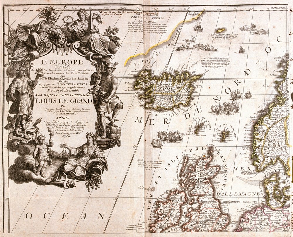 Mapa de Islandia y las Islas Británicas del Norte, en el Mar del Norte de Jean-Baptiste Nolin