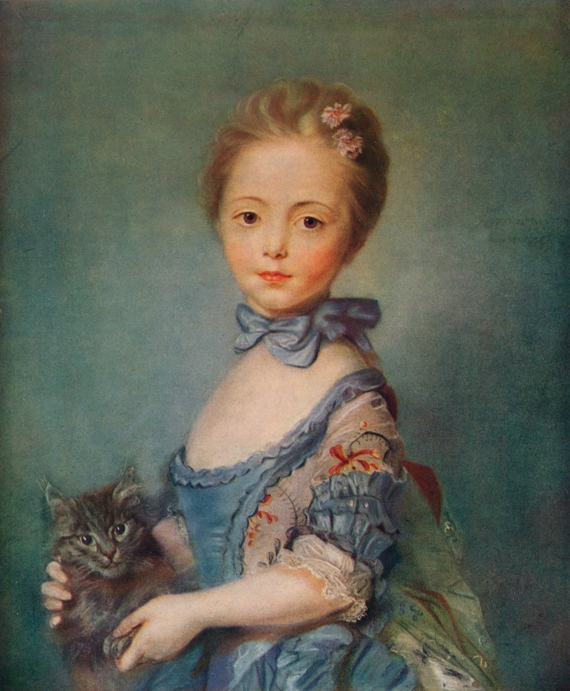 Una niña con un gatito, hacia 1743 de Jean-Baptiste Perronneau