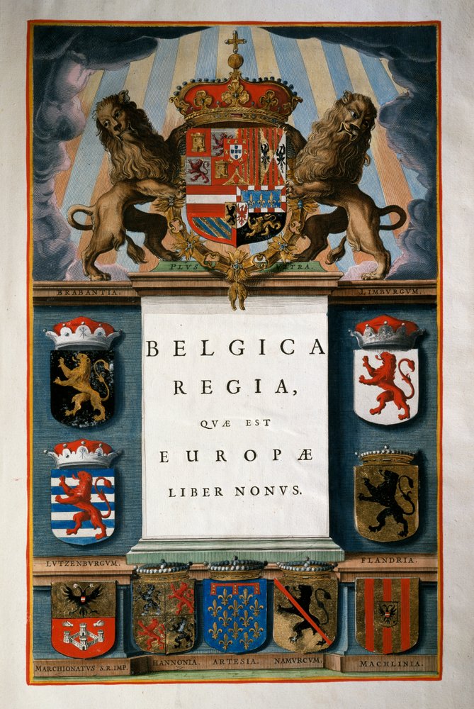 Belgica Regia quae est Europae (Bélgica), Libro IX, página del título Volumen IV, Atlas maior, por Joan Blaeu (1596-1673), grabado en cobre, 57.5x39 cm, Ámsterdam de Joan Blaeu