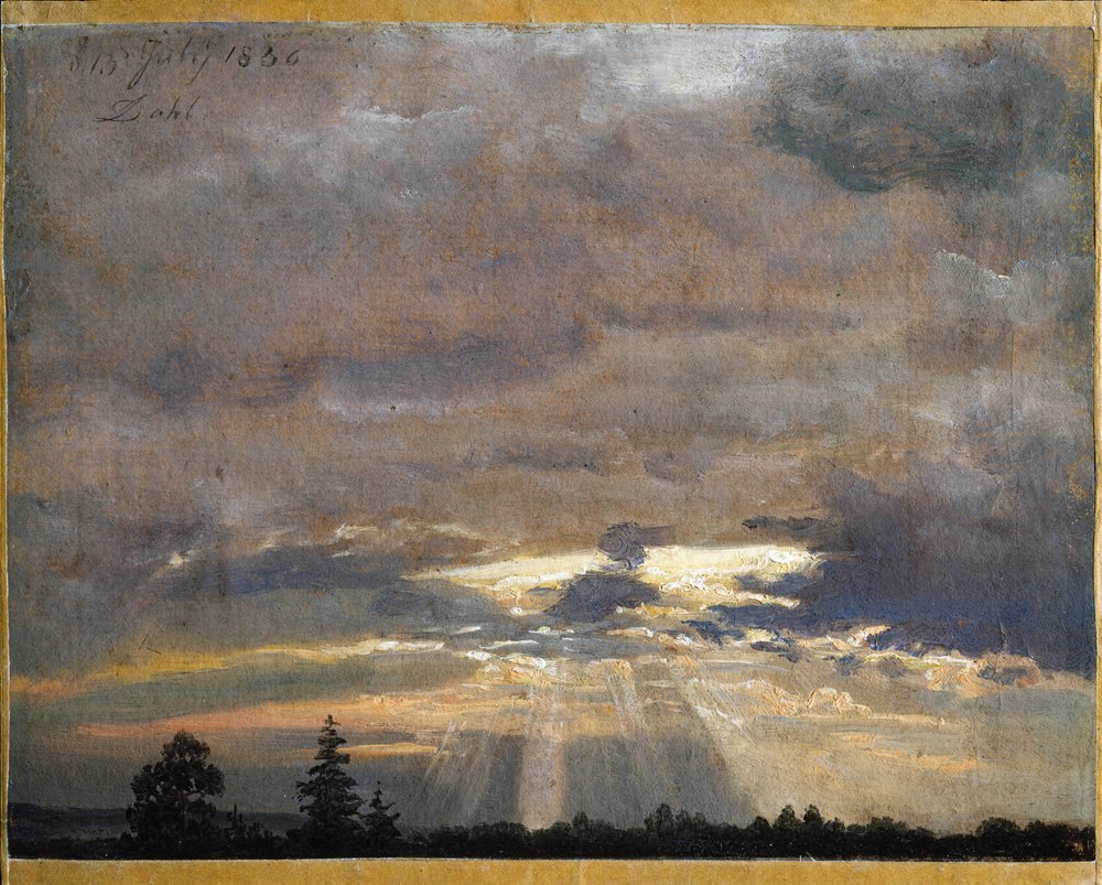 Estudio de nubes con rayos de sol de Johan Christian Dahl