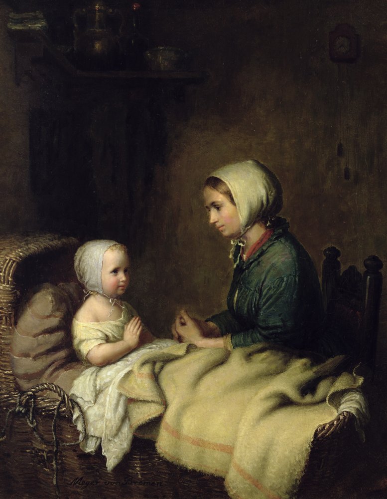 Niña rezando en la cama de Johann Georg Meyer von Bremen