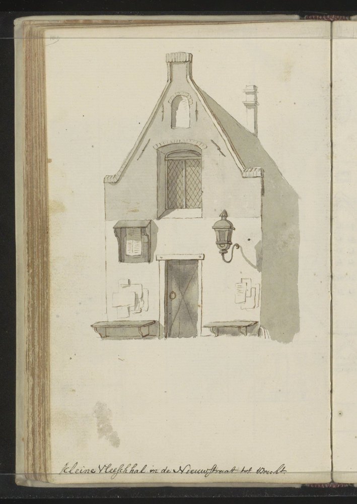 Fachada de Kleine Vleeshal en Lange Nieuwstraat en Utrecht de Johannes Huibert Prins