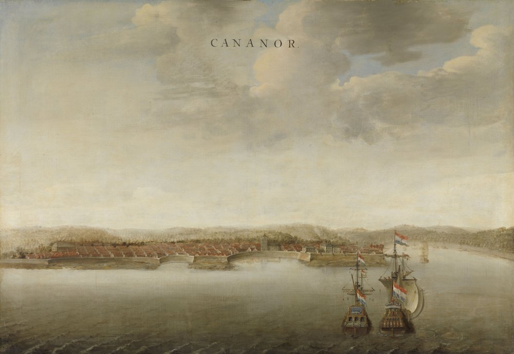 Vista de Cannanore en la costa de Malabar, India, ca. 1662-3 de Johannes Vinckeboons