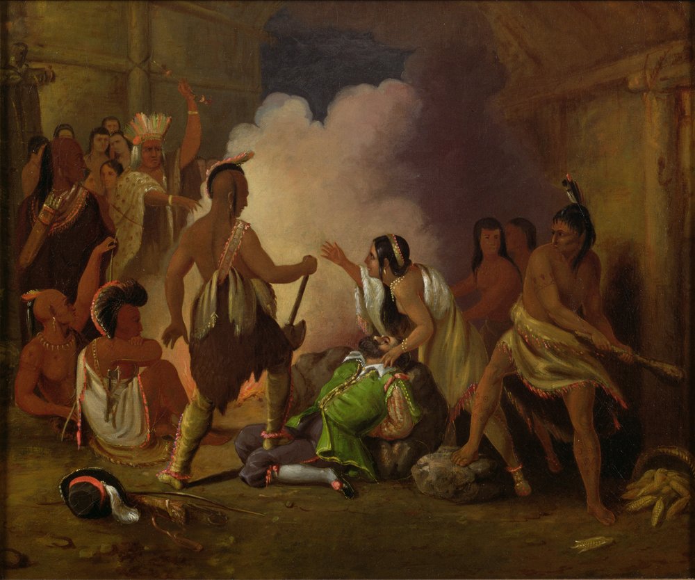 Pocahontas salvando la vida del capitán John Smith, h. 1836-40 de John Gadsby Chapman