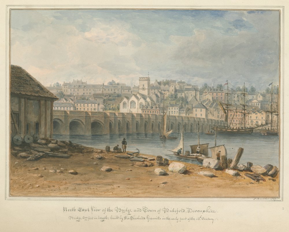 Devonshire - Bideford - Puente y ciudad, 1827 de John Buckler