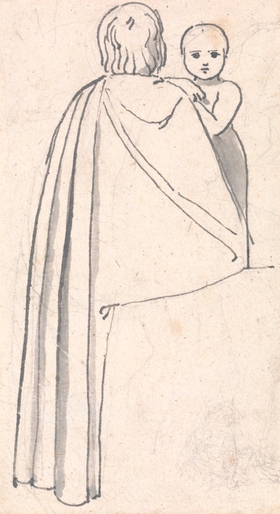 Vista trasera de una mujer con un niño mirando por encima del hombro de John Flaxman