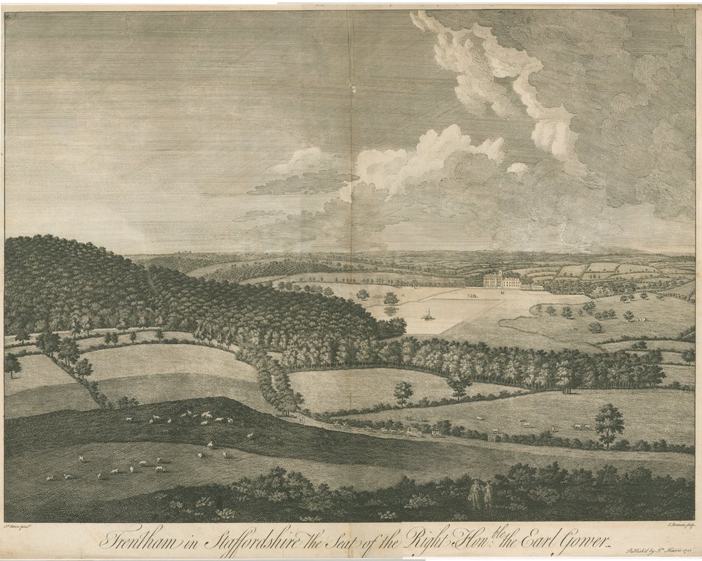 Trentham Hall: grabado, nd [c 1751] de John Harris