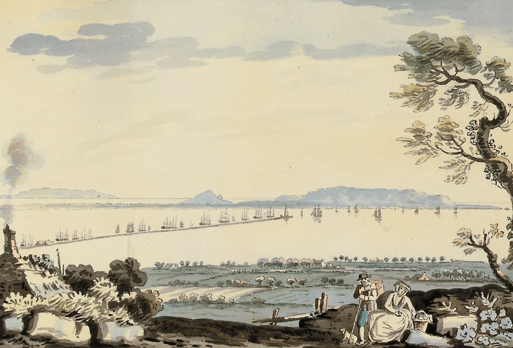 Vista de la bahía y el puerto de Dublín, colina de Howth de John Henry Campbell