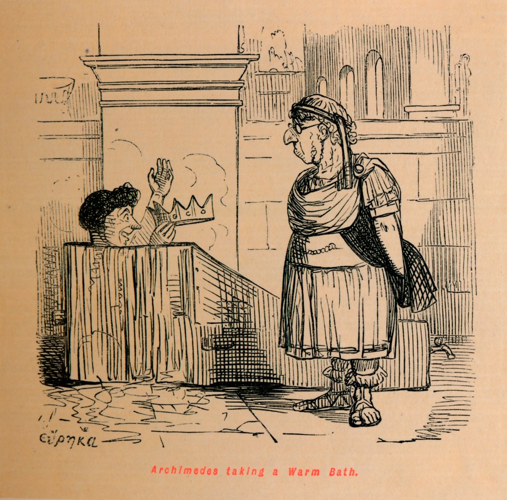 Arquímedes tomando un baño caliente, 1852 de John Leech