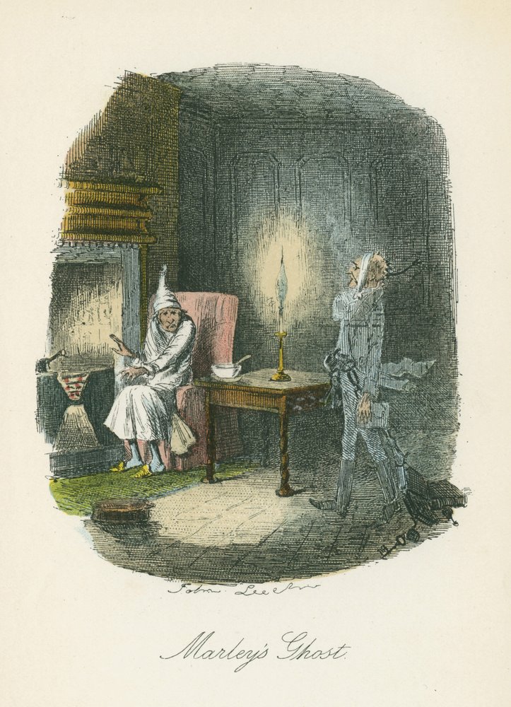El fantasma de Marley se aparece a Scrooge. Ilustración de John Leech (1817-64) para Cuento de Navidad de Charles Dickens, Londres 1843-1844. de John Leech