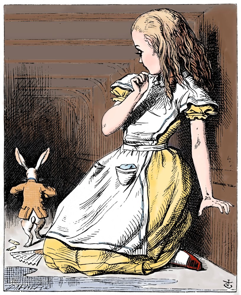 Escena de Las aventuras de Alicia en el país de las maravillas de Lewis Carroll, 1865 de John Tenniel