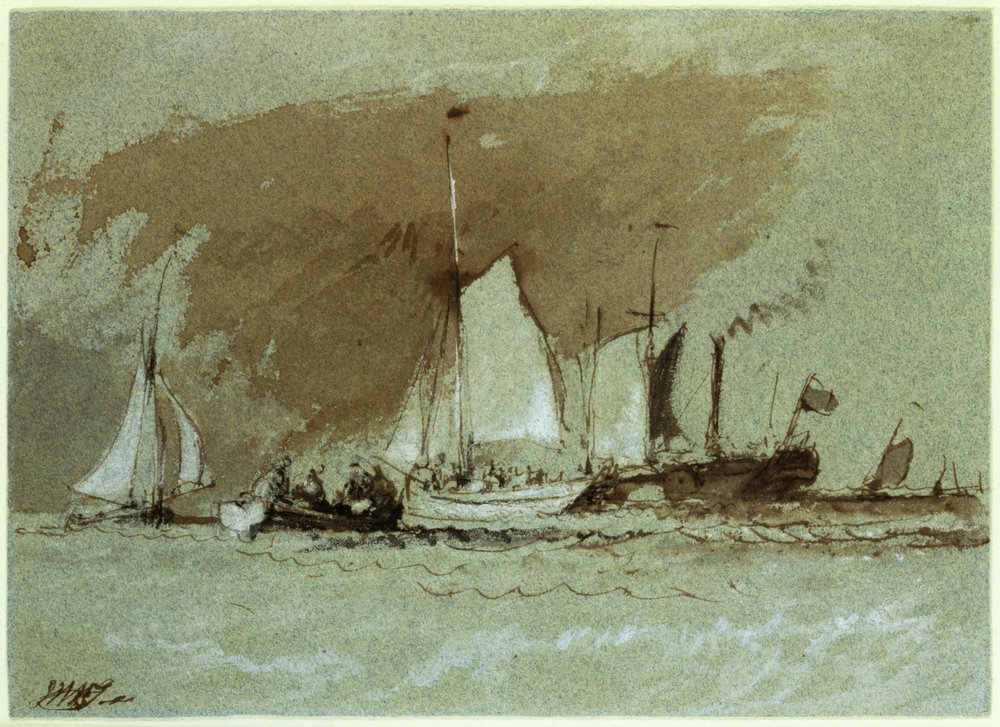 Barcos de pesca en el mar, abordando un vapor frente a la Isla de Wight de Joseph Mallord William Turner