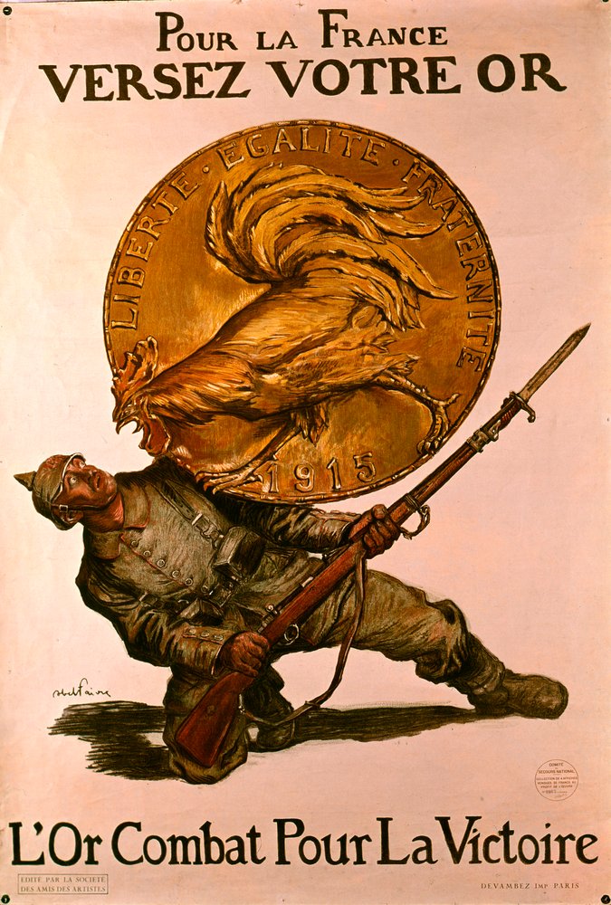 Cartel francés de la Primera Guerra Mundial alentando a la gente a depositar dinero en los bancos para el esfuerzo de guerra, 1915 de Jules Abel Faivre